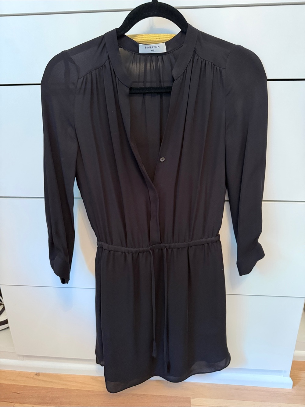 Babaton Black Sheer Tie-Waist Tunic Dress